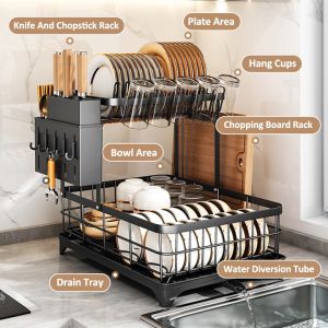 Lifinity 2 Tiers Dish Drainer Dish Drying Rack Countertop Plate Organizer Storage Shelf