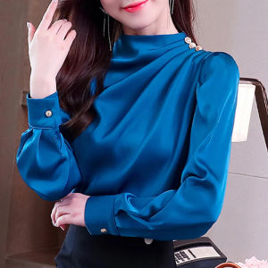 เสื้อเบลาส์แขนยาวสำหรับผู้หญิง2024คอตั้ง Blusas mujer de Moda เสื้อเชิ้ตท็อปส์ซูเสื้อเบลาส์สำหรับผู้หญิงเสื้อเบลาส์ G36ผู้หญิง