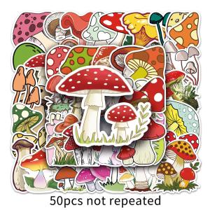 50 Sticker Mô Hýt Mushroom Cartoon Colorful Plants DIY Sticker for Skateboard Luggage Cross-Border Personalized Stationery