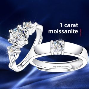East Beauty | Silver 999 Couple Rings Moissanite Gift Engagement