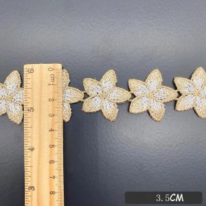 1 Yard Flower Leaves Stars Embroidery Lace Sewing Gold Wedding Dress Fringe Collar Crafts Fabric Sewing Accessories Wholesale