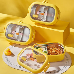 Cute Little Yellow Duck Stainless Steel Bento Box Lunch Box Microwaveable Heating Student Only Thermal Lunch Box Oven Mitts