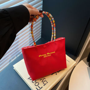 Ladies Elegant Printed Letter Canvas Handbag Fashionable Simple Small Square Bag Soft Shoulder Bag for Commuting And Daily Use