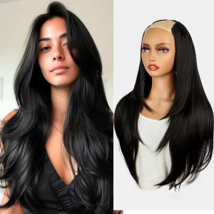 WIGSIN 22Inch Synthetic Long Straight Layered Clip-in Hair Extension V-shaped Black Blonde Invisible Hairpiece for Women