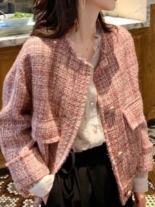 Elegant French Style Coarse Tweed Jacket Fashionable Small Fragrance Style High End Ladylike Womens Outerwear for Autumn