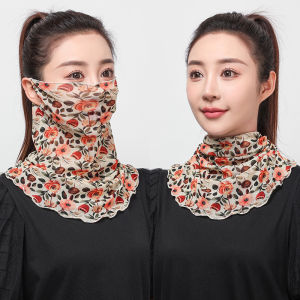 Spring Floral Print Scarf Ear-Over Style Large Sunscreen Neck Protection Women Thin Square Dance Silk Scarf Shawl Polyester Fiber