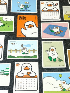 Original Cute Duck Cartoon Desk Calendar 2025 Wooden Craft Printing Fillable Coloring Double Sided Workers Desktop Decoration
