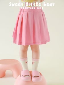 Comfortable Soft Pink Pleated Skirt for Girls Half-length Summer Casual Style Childrens Clothing YOEHYAUL Standard Fit Pure Color