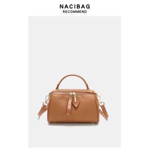 Genuine Leather Soft Pillow Shaped Crossbody Bag Retro Commuter Boston Bag Womens Handbag Diagonal Strap Zipper Closure