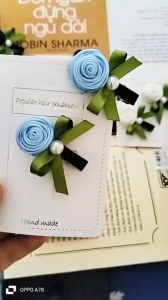 [ Hàng Thủ công] set 2 kẹp tóc hoa hồng cho bé gái. kẹp làm thủ công thiết kế riêng hình ảnh thật.