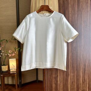 Spring Summer New Arrival Womens Silk Wool T-Shirt Short Sleeve round Neck Straight Cut Pure Color Commute Style Fashion Design