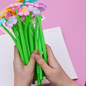 MOMO 1PC 0.5MM Colorful Flower Shaker Gel Pen Soft Silicone Pen Blk Ink Student Signature Pen Station