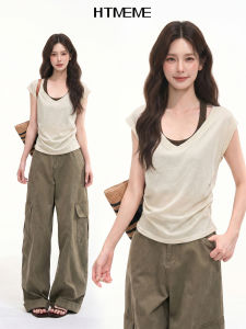HTMEME | Design Sensation Contrast Layered V-Neck Short Sleeve T-Shirts