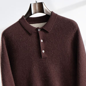 2024 New Fall/Winter Mens Knit Sweater POLO Collar Solid Color Cashmere Blend Business Casual Fashionable Cozy Pullover