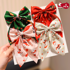 4-Pack Cute Girls Hair Clips Set Christmas Themed with Santa Snowman & Christmas Tree Designs for Daily Styling & Party Festive
