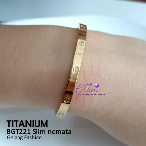 Gelang Titanium Wanita Slim Tanpa Mata Anti Karat Fashionable Elegan