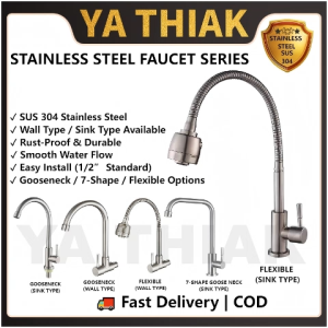 FLEXCO Stainless steel  GooseNeck Faucet – SUS304 Long / Flexible / 7-Shaped – Sink Type & Wall Type Options