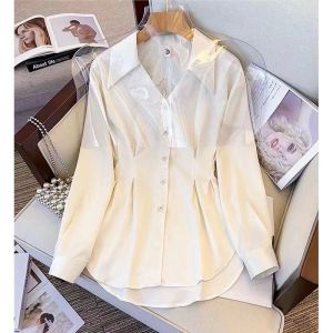 plus Size Womens Spring New Style Design Sense Loose Long Sleeve Shirt Versatile Slimming Top for Young Professional Ladies