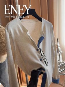 Korean Gentle Color Block Knitted Thin Open Cardigan Womens Autumn Winter Slimming Inner Design Versatile Sweater Jacket Trendy