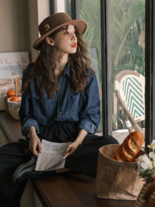 Retro Hong Kong Style Soft Denim Casual Shirt Womens Autumn Winter New French Style Thin Outerwear Cardigan Top