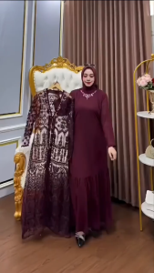 T & M-gamis brokat lebaran wanita muslimah terbaru 2025 - hayya dress - gamis wanita bahan ceruty mix brokat