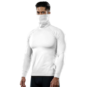 Trendy Men Turtleneck T-shirt Long Sleeves Sun-Proof Face Cover Tops Sports Sweat-Absorbent Workout Clothes Muscle Close-Fitting Bodysuit