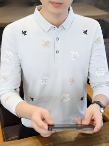 HENGYUANXIANG | Spring Autumn New Style Mens Long Sleeve T-Shirt Trendy Pure Cotton Mens Clothing POLO Base Layer V-Neck Shirt Modern Style