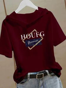 Pure Cotton Short Sleeve T-Shirt Womens Loose Fit Casual Sporty Hoodie Top Fashionable Ageless Summer New Arrival