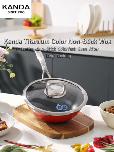 ✨New Arrival✨KANDA Titanium Color Non-Stick Wok 30cm (Red/Silver) With Lid Enamel Stir Fry Pan