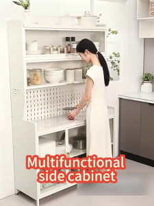 Nearra Visual Kitchen Storage Cabinet With Foldable Door Cupboard Microwave Stand Cabon Steel Organizer