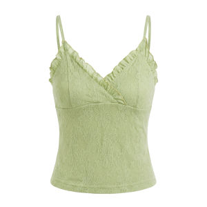 Cantonstory | Green V-Neck Sleeveless Slim Fit Short Womens Vest