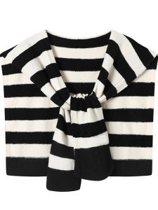 Khăn Choàng Cổ Giả Dệt Kim Màu Đen Kẻ Sọc Cho Nữ Khăn Choàng Đa Năng Trang Trí Mùa Xuân Hè Thu