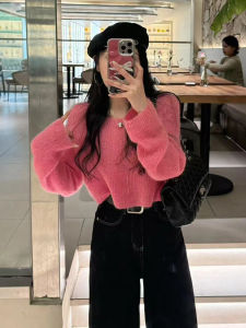 Pink Soft Cozy Knitted Sweater Womens Short Style Autumn Winter Fashion Versatile Small Size New Arrival 2025 Commute Loose Fit