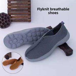 Jue Brand Monk Shoes Summer Pure Color Fly Knit Breathable Soft Bottom Comfortable Wearable Mesh Surface No Smell Footwear