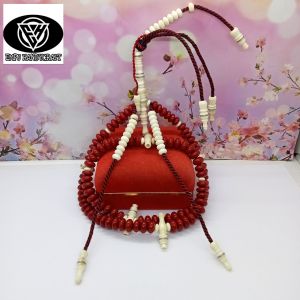 Tasbih tijani batu marjan merah kombinasi tulang kerbau