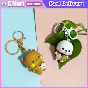 Panda Bubu and Yier Couple Keychain Bag Pendant Valentines Day Gifts Cute Cartoon Small Bear Doll Anime Key Ring Jewelry