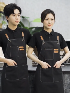 Japanese-Style Cotton Canvas Apron Waterproof And Anti-Fouling Restaurant Work Apron Multifunctional Pocket Apron Thickened