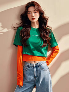 Chic Short Womens Base Shirt Inner Wear Design Bore Hole Color Block Beautiful Top Autumn Winter Unique Stylish T-Shirt