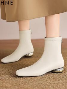 Daphne | Winter Warm Insulation Short Boots White Square Toe Coarse Heel