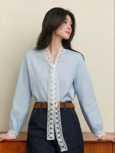 SEIFINI | Lace Ruffle V-neck Slimming Design Shirt