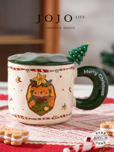 Adorable Ceramic Christmas Cup with Lid Creative Home Use Water Cup JOJOS L PD Quick Speedy Cute Festive Double Handle Mug