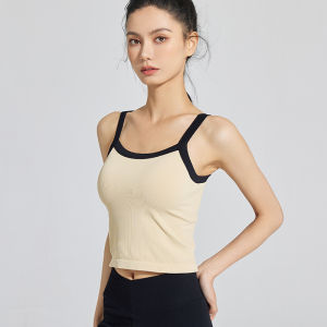 Leorrey High Elastic One-Piece Cup Fitness Bra Yoga Sports Vest Retro Color Block Anti-Sagging Sports Bra for Women