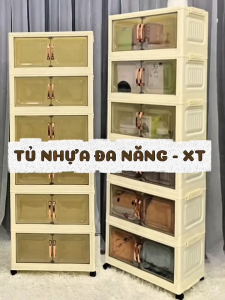 Tủ Đựng Quần Áo Gấp Gọn Tủ Nhựa V-BABY XT50 Lắp Ghép Nhiều Tầng Đa Năng Có Bánh Xe Xoay 360 Độ