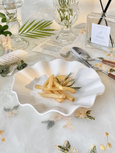 Nguyên Chất Trắng Đĩa Gốm 7.5 Inch Viền Sóng Bất Đối Xứng Phong Cách Pháp Món Tráng Miệng Sử Dụng Tại Nhà Thoải Mái Đĩa Trái Cây Sứ Ăn