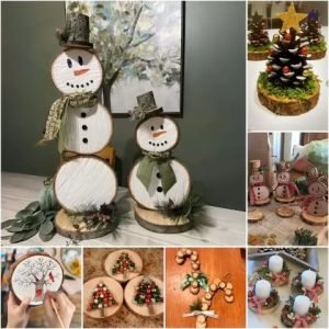 Set 20 Lát Gỗ Tự Nhiên Nhiều Kích Thước Dùng Trang Trí Giáng Sinh DIY Người Tuyết Phụ Kiện Treo Cây Thông Decor Chụp Ảnh Trang Trí
