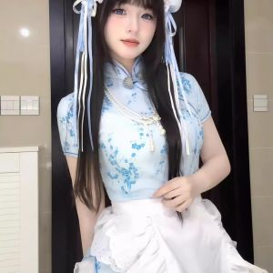 New Chinese Style Cheongsam Dress Halloween Christmas Cosplay Uniform Soft Girl Maid Skirt Short Cheongsam Daily Wear