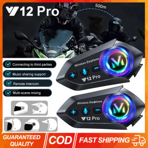 HLINKEY Y12 PRO Motorcycle Intercom Bluetooth 5.4 500M Intercomunicador Speaker Earphone For 2 Rider Compatibility IPX6 Waterproof Hands Free Call