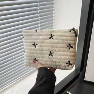 1pc Bow Embroidery Handbag Large Capacity Makeup Bag Pencil Mobile Phone Storage Bag with Zipper Toiletry Bag Fashionable Bag