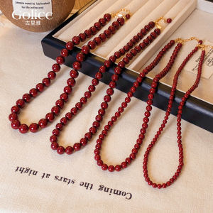 Red Pearl Sweater Chain Necklace Womens Fashion Jewelry Layering Simple Luxury Alloy Material Non-Multi-layer  out