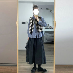 Early Spring Black A-Line Mini Midi Skirt Japanese Style High Waist Slimming Pleated Cotton Polyester Blend Wave Pattern